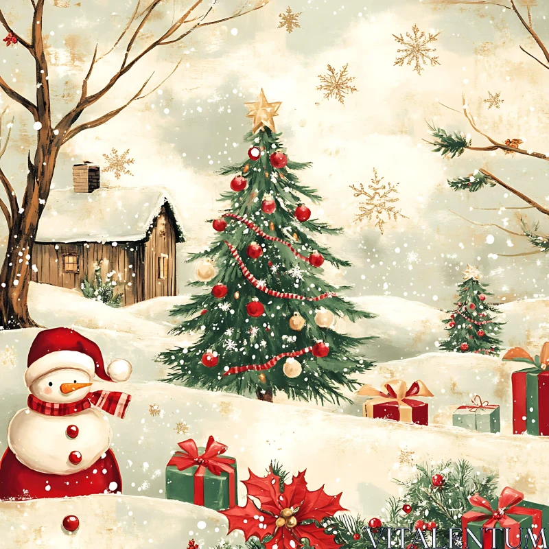 AI ART Festive Holiday Landscape with Snow and Gifts