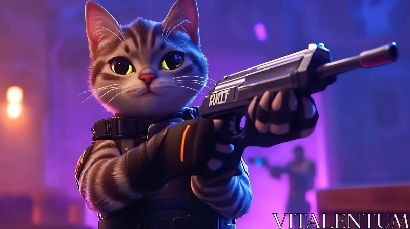 AI ART Armored Cat with Firearm