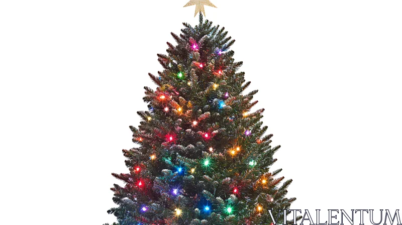 Festive Christmas Tree with Star Topper and Vibrant Lights AI Image