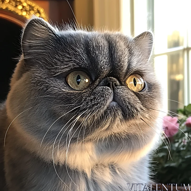 Charming Gray Persian Cat with Expressive Eyes AI Image