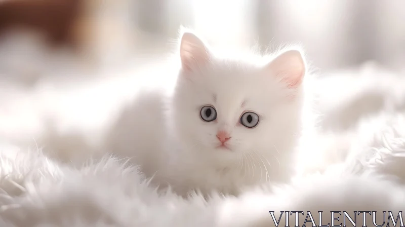 Innocent White Kitten Relaxing AI Image