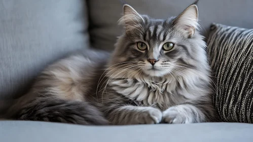 Elegant Gray Cat Resting Indoors