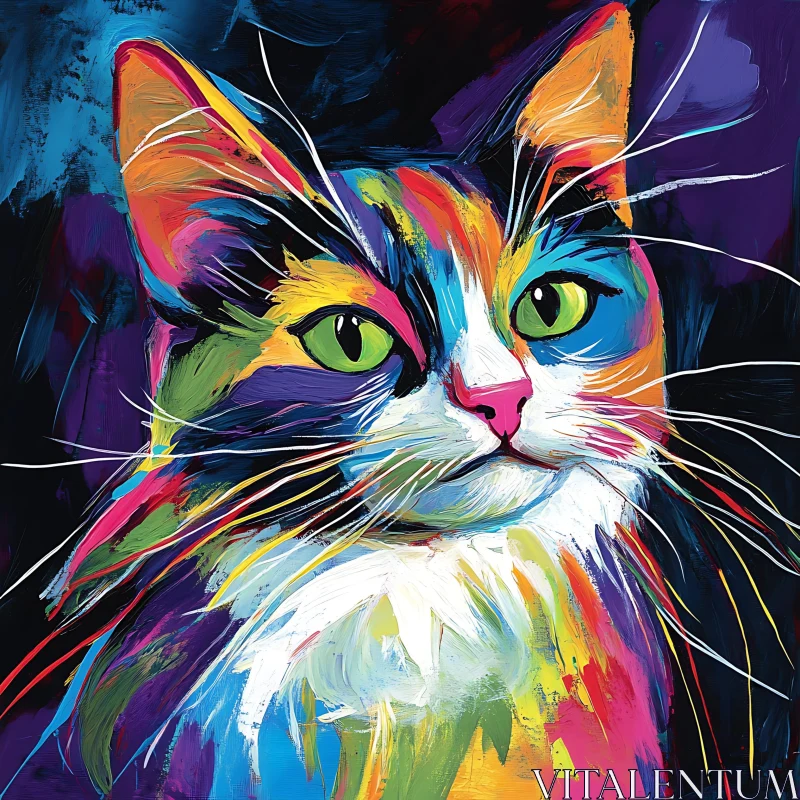 Vivid Cat Art with Green Eyes AI Image