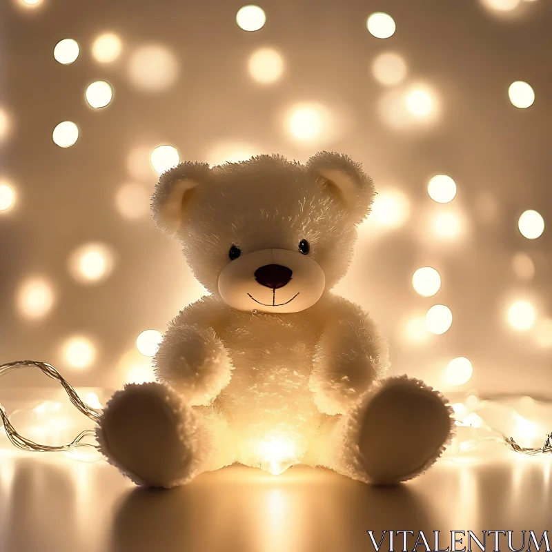 AI ART Tender Teddy Bear with Fairy Light Glow