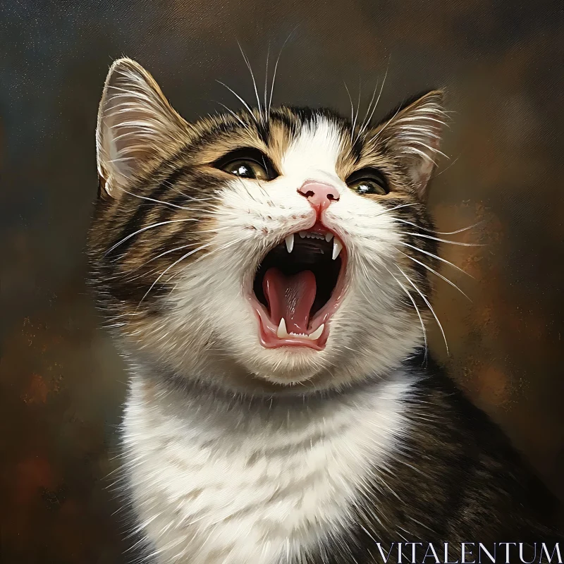 Detailed Cat Portrait with Open Mouth AI Image