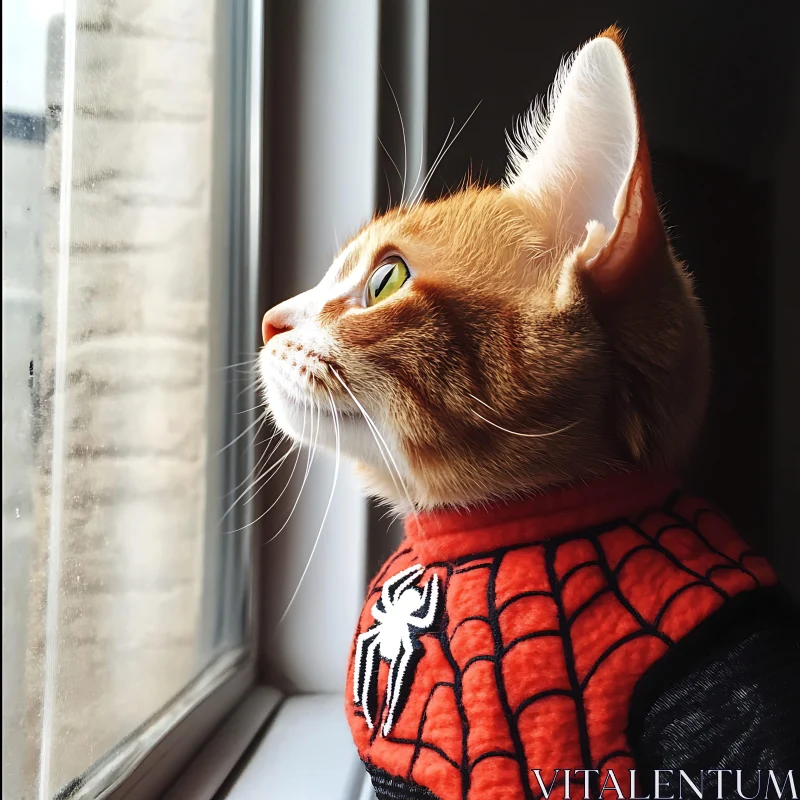 Ginger Cat Dressed as a Superhero AI Image