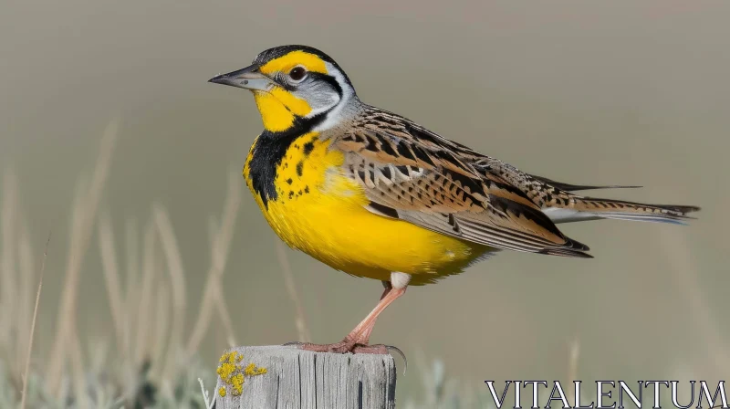 Beautiful Western Meadowlark Bird Perched on Wooden Fence Post AI Image