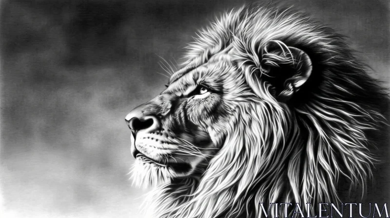 AI ART Black and White Lion Drawing - Detailed and Realistic Portrait