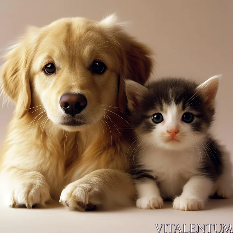 Heartwarming Golden Retriever Puppy and Kitten Image AI Image