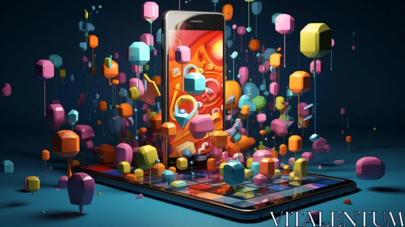 Colorful 3D Smartphone with Abstract Background AI Image