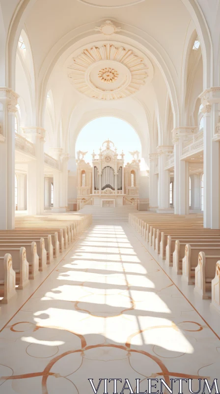 Empty White Church with Ornate Architectural Elements | Vray Tracing AI Image