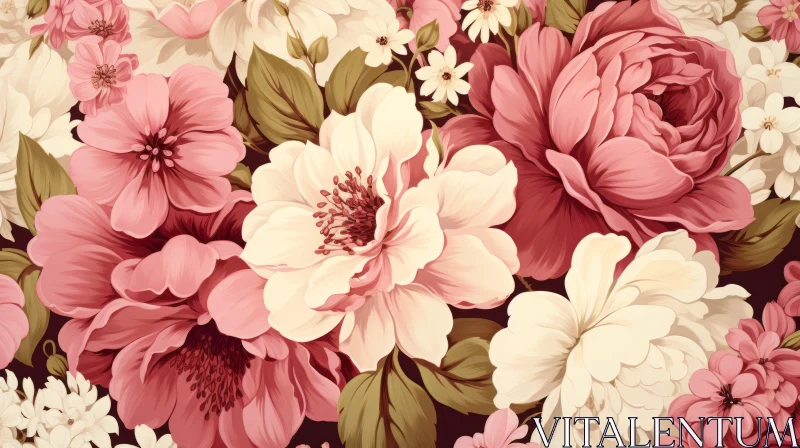 High-Quality Pink Rose Pattern Wallpaper - Traditional Chinese Art Influence AI Image