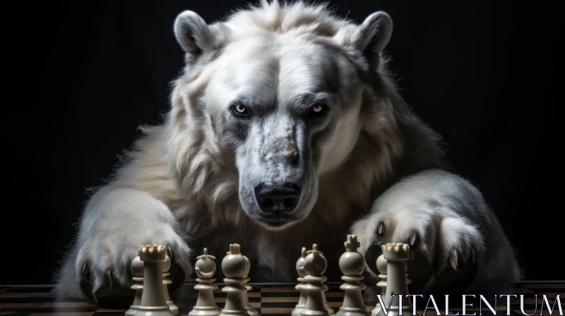 Intense Polar Bear Chessboard Portrait: A Wizardcore Chiaroscuro Study AI Image