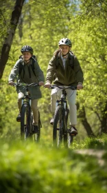 Joyful Boys Riding Bikes in Lush Forest