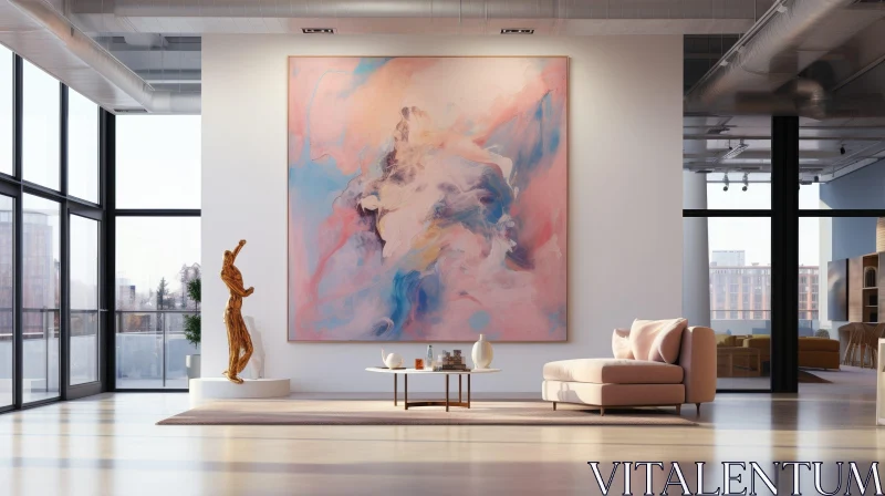 AI ART Luxurious Modern Living Room with Abstract Painting