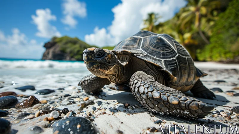 Majestic Sea Turtle on Tropical Beach - A Captivating Natural Wonder AI Image