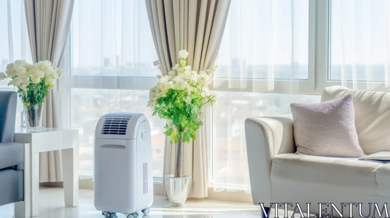 Modern Living Room with White Sofa and Air Conditioner AI Image