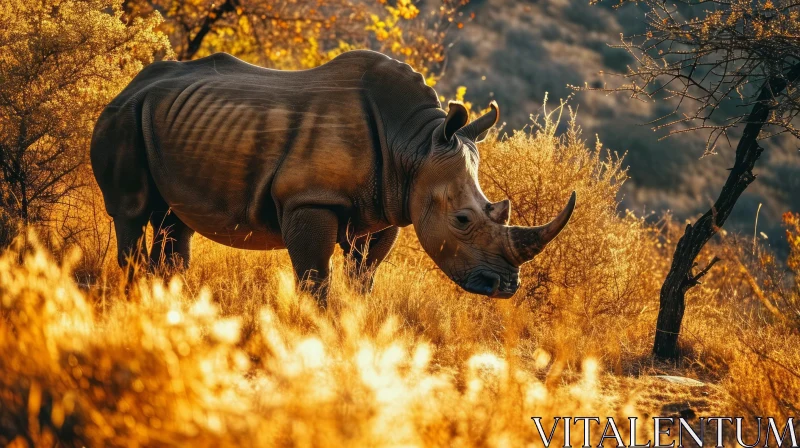 Rhinoceros in Savanna: A Majestic Encounter AI Image