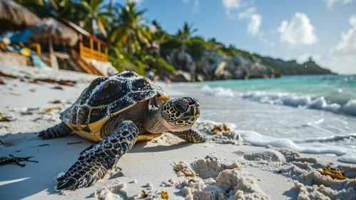Sea Turtle on Tropical Beach - Captivating Wildlife Photography