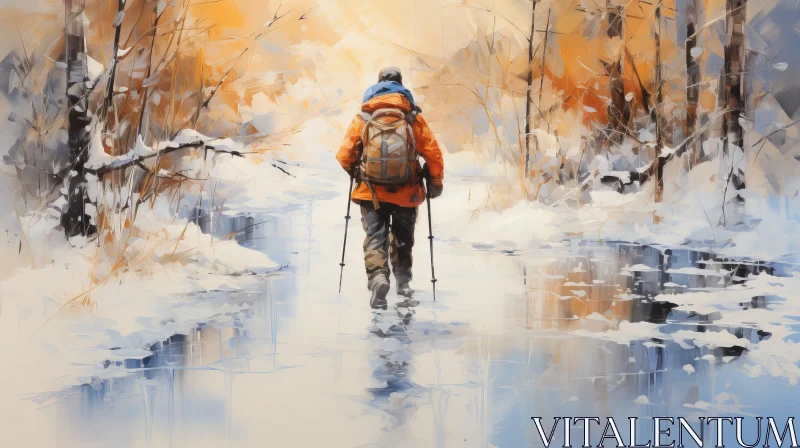 AI ART Snowy Forest Wanderer - Tranquil Winter Scene