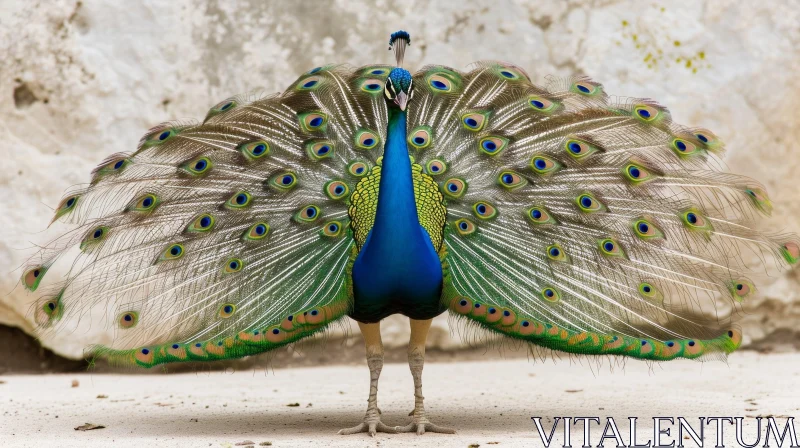 Stunning Peacock Image - Vibrant Feathers on a Stone Wall AI Image