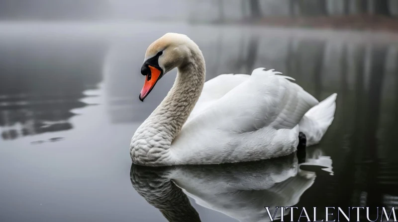 Tranquil Swan Gliding Through Still Waters - Nature Photography AI Image