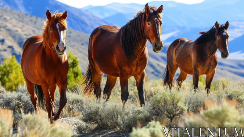 Untamed Beauty: Captivating Landscape of Wild Horses in a Field AI Image