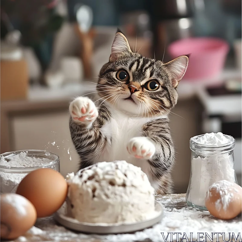 Cute Tabby Cat in a Baking Scene AI Image