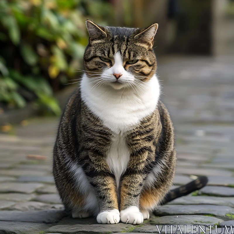 Tabby Cat on Cobblestones AI Image