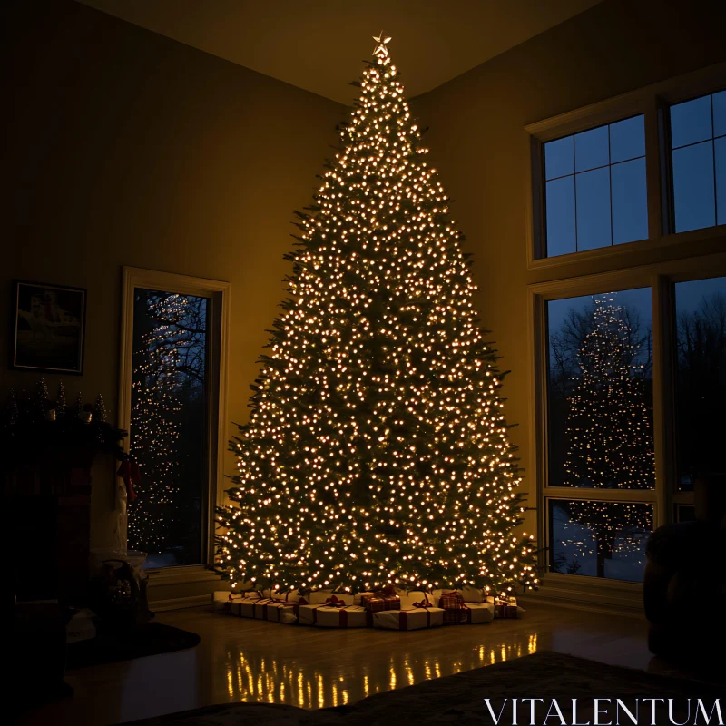 AI ART Festive Christmas Tree Glowing in Living Room