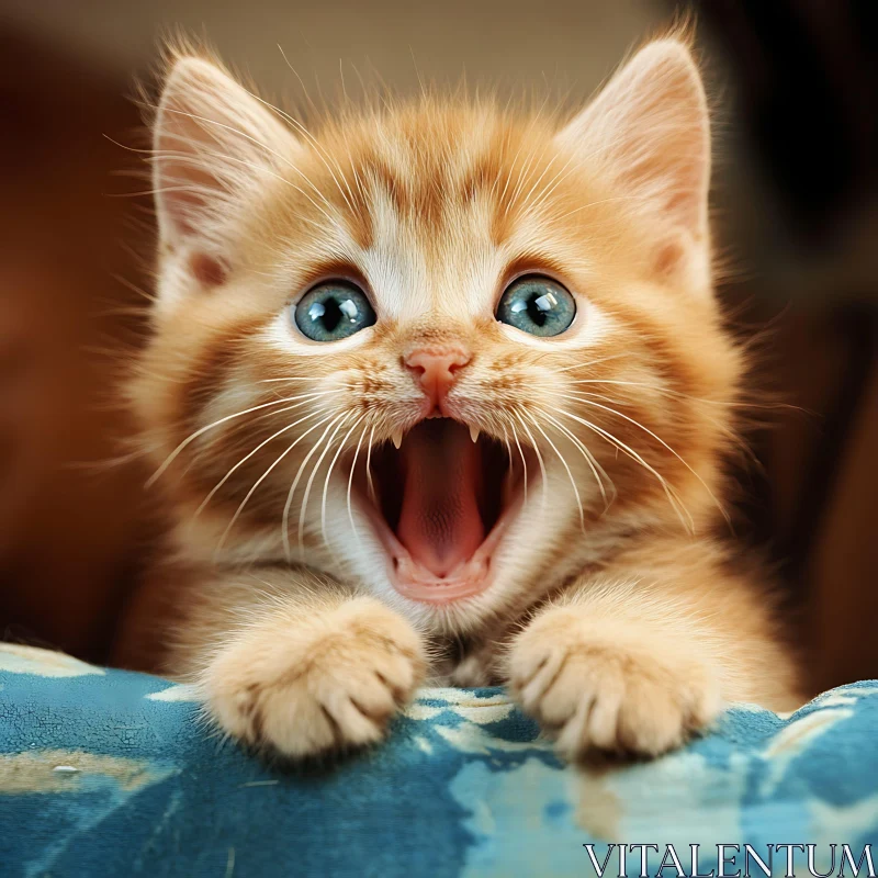 AI ART Playful Ginger Kitten with Blue Eyes