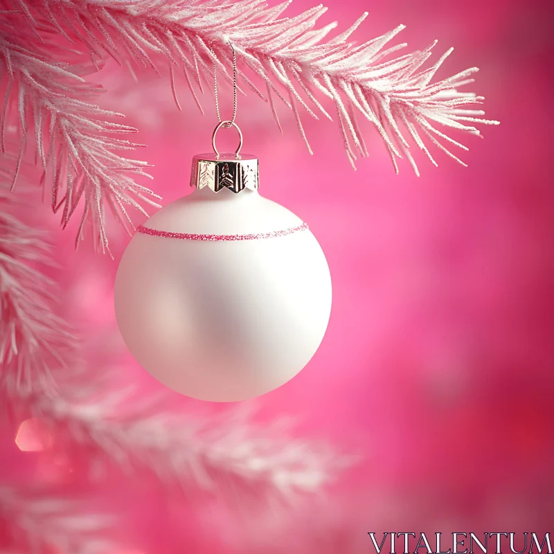 Festive White Bauble on Pink Branch AI Image