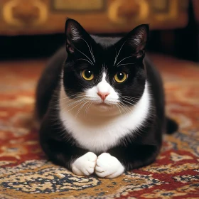 Tuxedo Cat on a Carpet