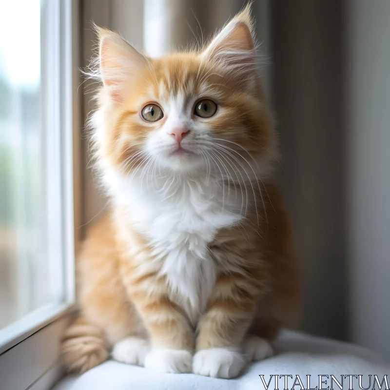 Cute Fluffy Kitten with Green Eyes AI Image