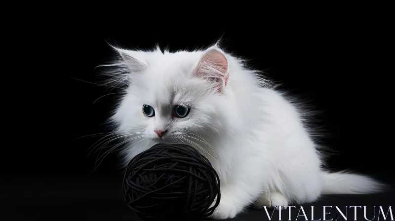 AI ART Adorable White Fluffy Kitten with Yarn