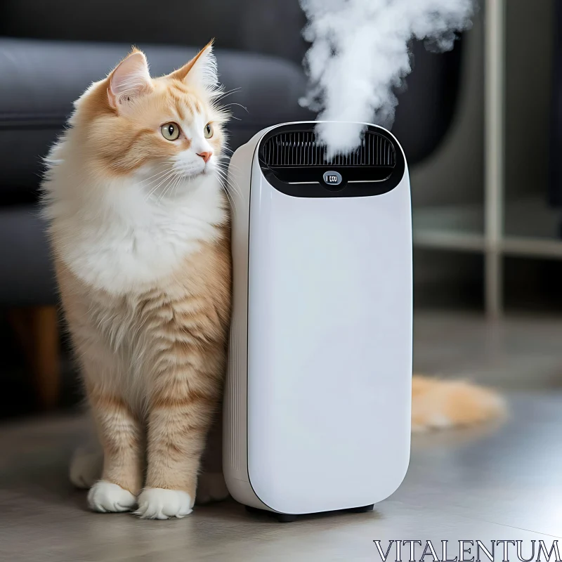 Cat and Air Purifier in Cozy Living Room AI Image