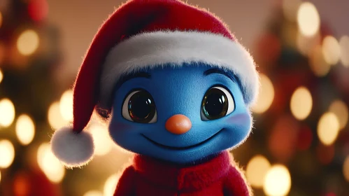 Blue Character Celebrating Christmas