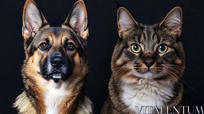 Close-Up Image of German Shepherd and Tabby Cat AI Image