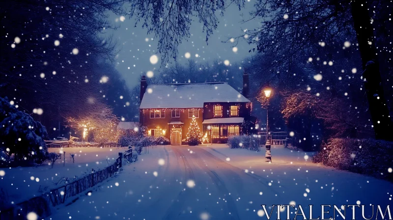 AI ART Snowy Night Christmas Lights