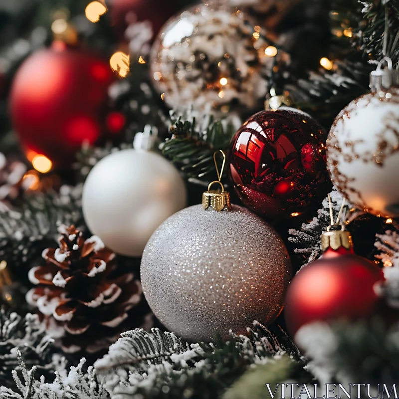 Festively Decorated Christmas Tree with Baubles AI Image