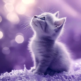 Cute Kitten in Soft Purple Background