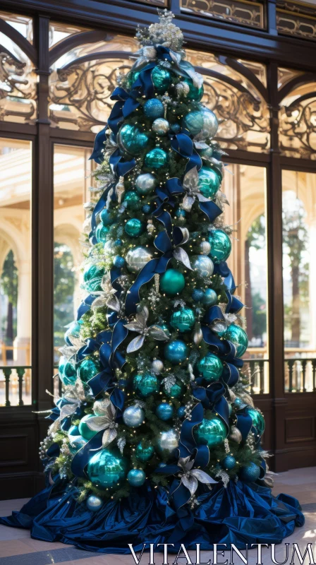 Blue and Silver Christmas Tree | Tropical Baroque Style AI Image