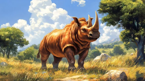 Wildlife Rhinoceros in a Serene Landscape