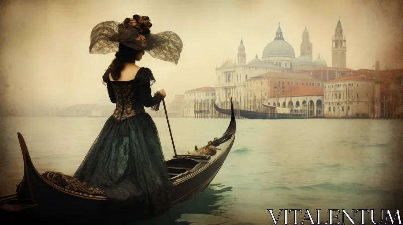 Captivating Image of a Lady on a Mysterious Gondola AI Image