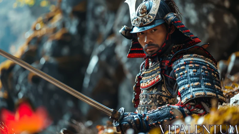 Captivating Portrait of a Japanese Samurai Warrior in Traditional Armor AI Image