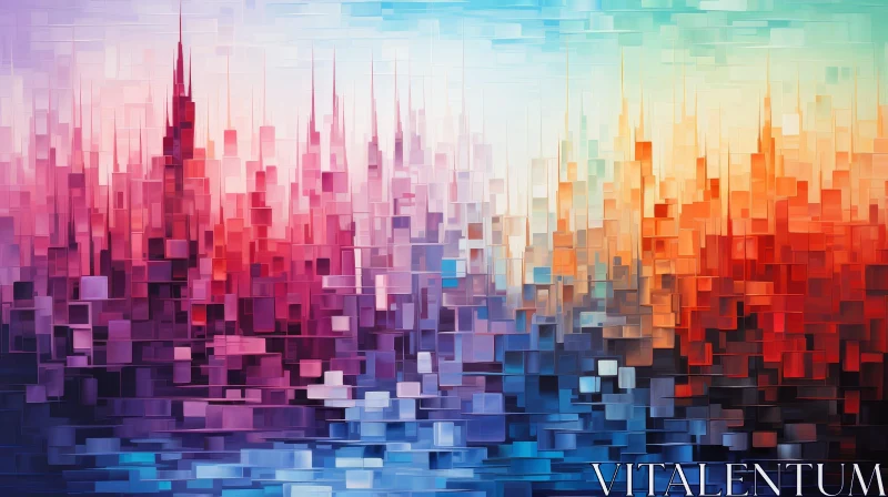 Cityscape Abstract Painting in Cool Tones AI Image