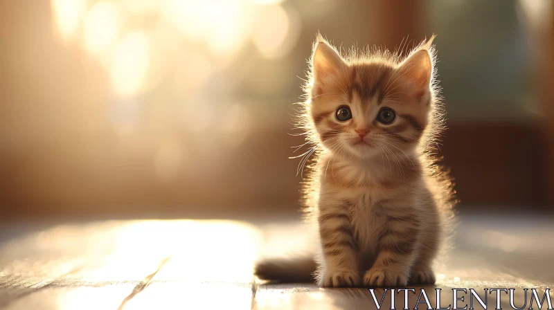 Adorable Kitten in Warm Sunlight AI Image