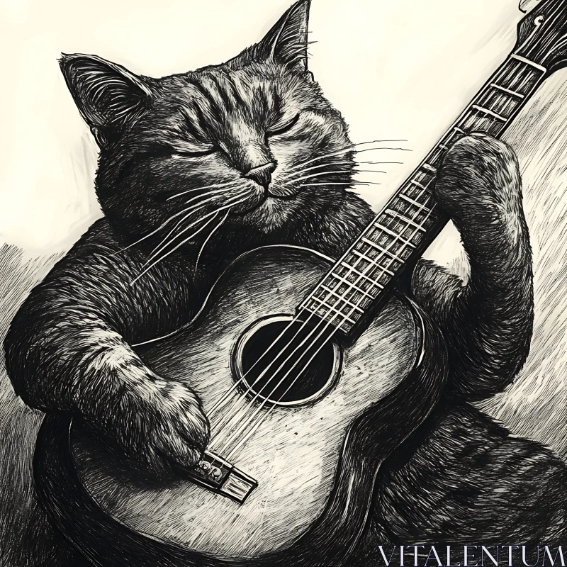 Musical Cat With Acoustic Guitar AI Image