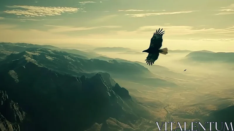 Eagle Soaring Above Snow-Covered Mountains - Illustration AI Image