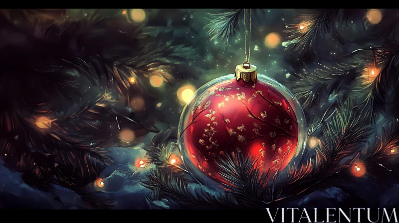 Festive Holiday Decoration with Red Bauble AI Image